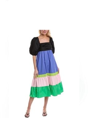 Crosby Black and Blue Puff Sleeve Dress